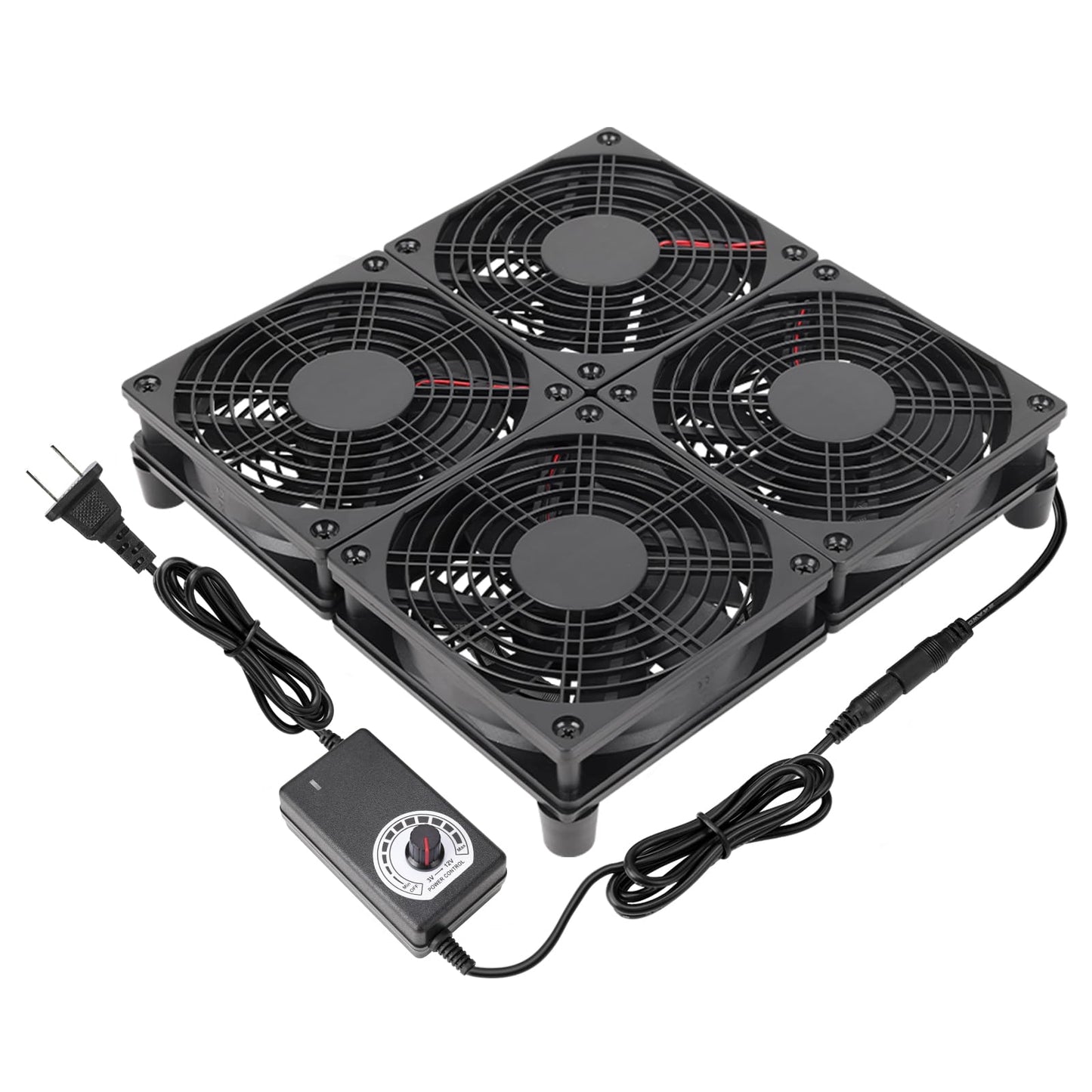 Qirssyn Router Laptop Cooling pad 4X 120mm Computer Fan with AC Plug Variable Speed Fan for DIY Electronics TV Box Cabinet Computer Game Equipment Cooing